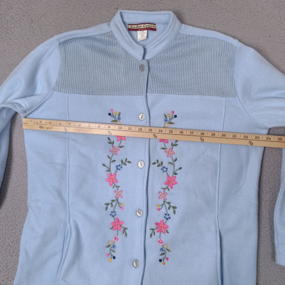 Tudor Court Haband Womens Fleece Cardigan Large Blue‎ Floral Embroidered Button - Picture 5 of 13